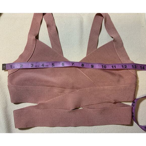 Women's BCBGMAXAZRIA Deep V-Neck Cut Out Bandage Bralette Crop Top Pink Size XS - Picture 6 of 9